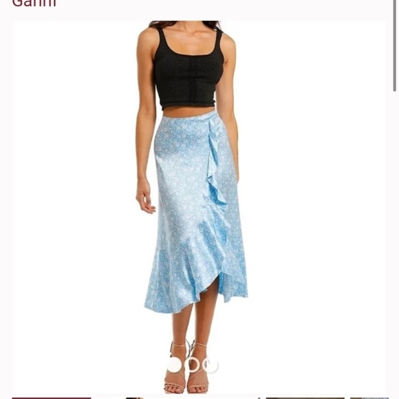 GANNI Silk Stretch Satin Long Skirt Floral Ruffle Skirt - Picture 1 of 6